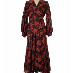 Chic Long Sleeve Red and Black Wrap Dress